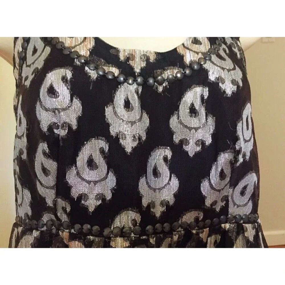 Free People Black & Metallic Paisley Racerback Dress – Size 4